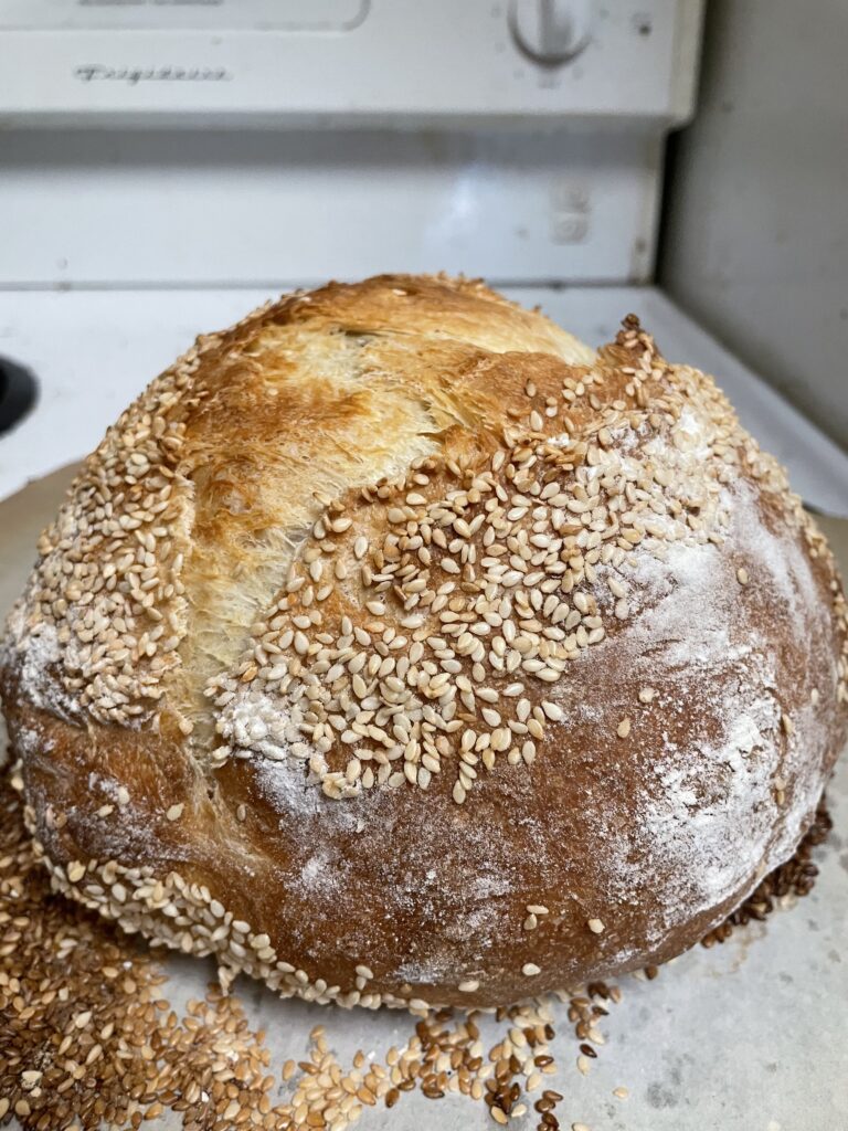 Rustic style Sesame seed bread.